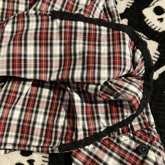 JACOB Black red white plaid button-down shirt ~ Vintage Y2K SMALL MEDIUM blouse - Picture 14 of 16